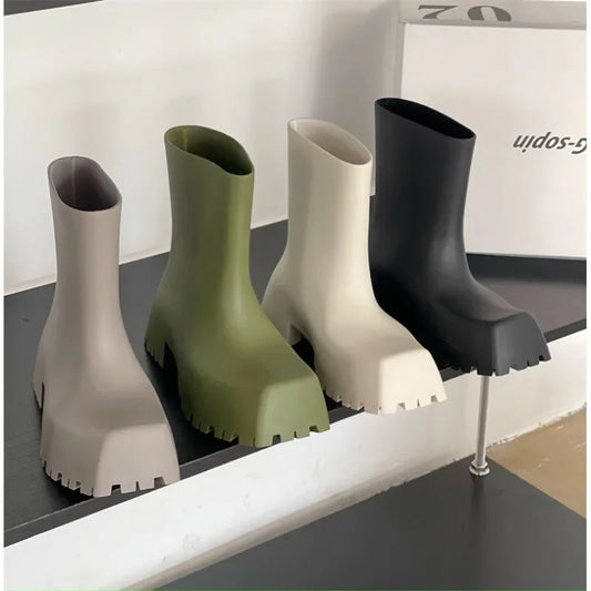 Waterproof Non-slip Short Boot Square Toe Soft Leather