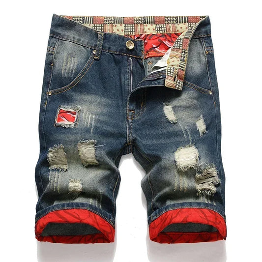 Street Wear Distressed Straight Jean Shorts