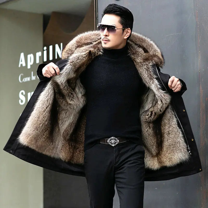 One-piece Imitation Mink Fleece Mid-length Fur Coat