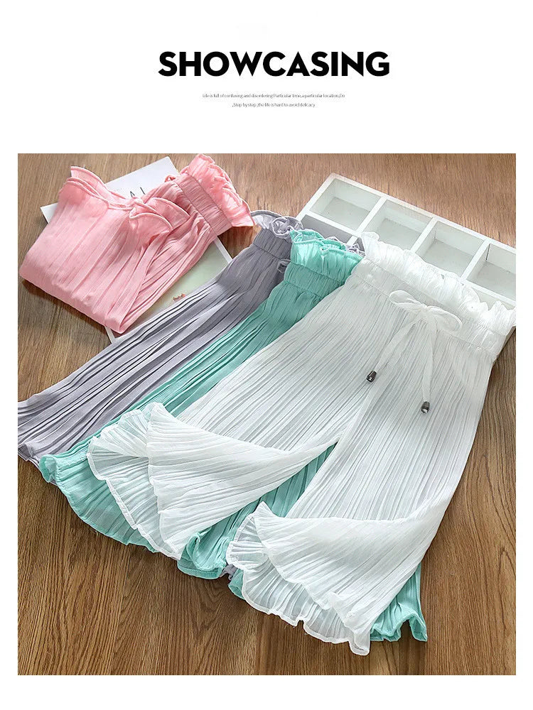 Girls Clothing Sets T-Shirt +Wide Leg Pants Suit