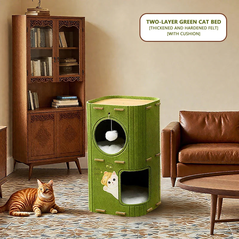 Three-Story Felt Cat Tree, with Scratching Boards
