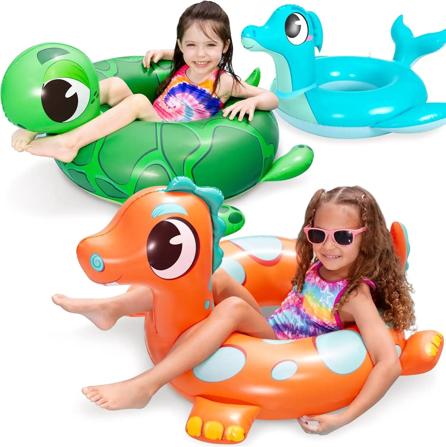 3-Pack Inflatable Pool Floats Dinosaur Sea Turtle Dolphin