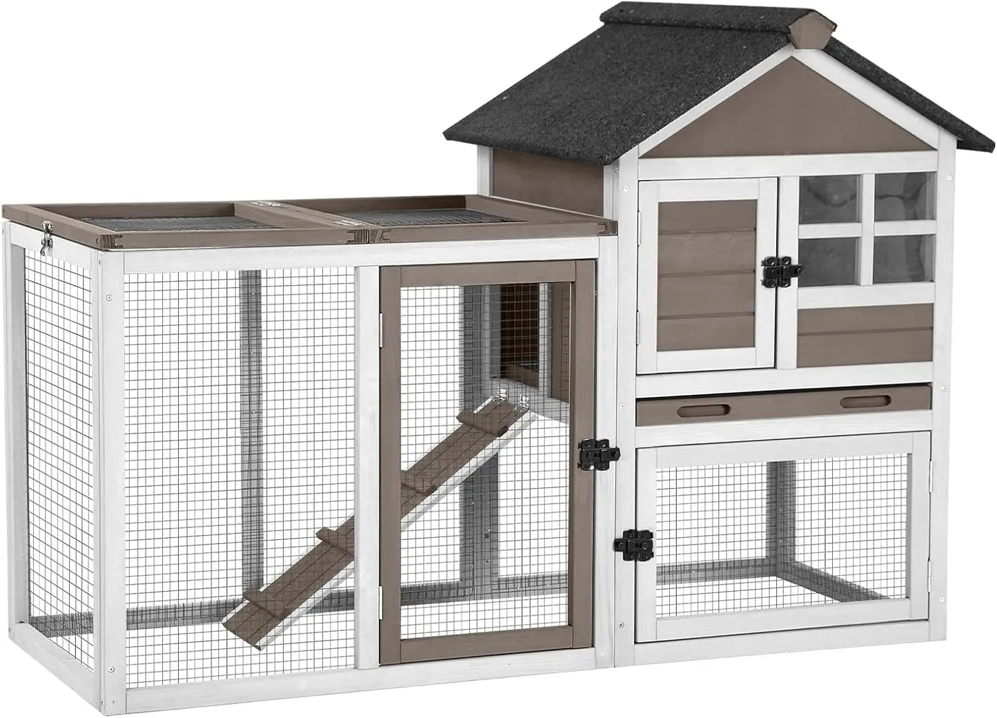 51.6''L Rabbit Hutch Outdoor Chicken Coop Pull Out Upper Tray