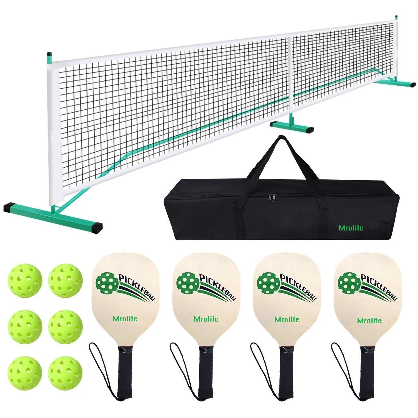 Portable Pickleball Net System 22FT W/4 Paddles 6 Pickleballs