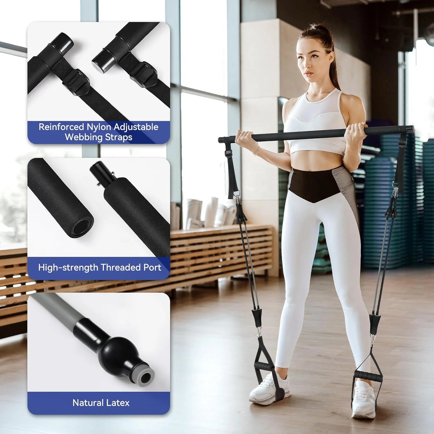 Portable Pilates Tensioner Kit with Latex Resistance Band