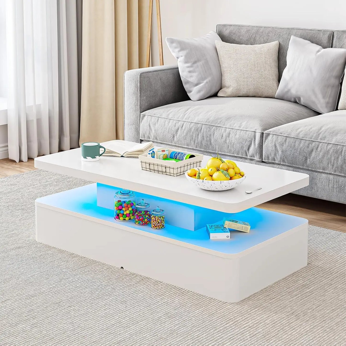 Modern 40 Inch Coffee Table with 16 Colors LED Lights