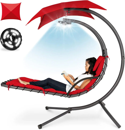 Hanging LED-Lit Curved Chaise Lounge Chair Swing