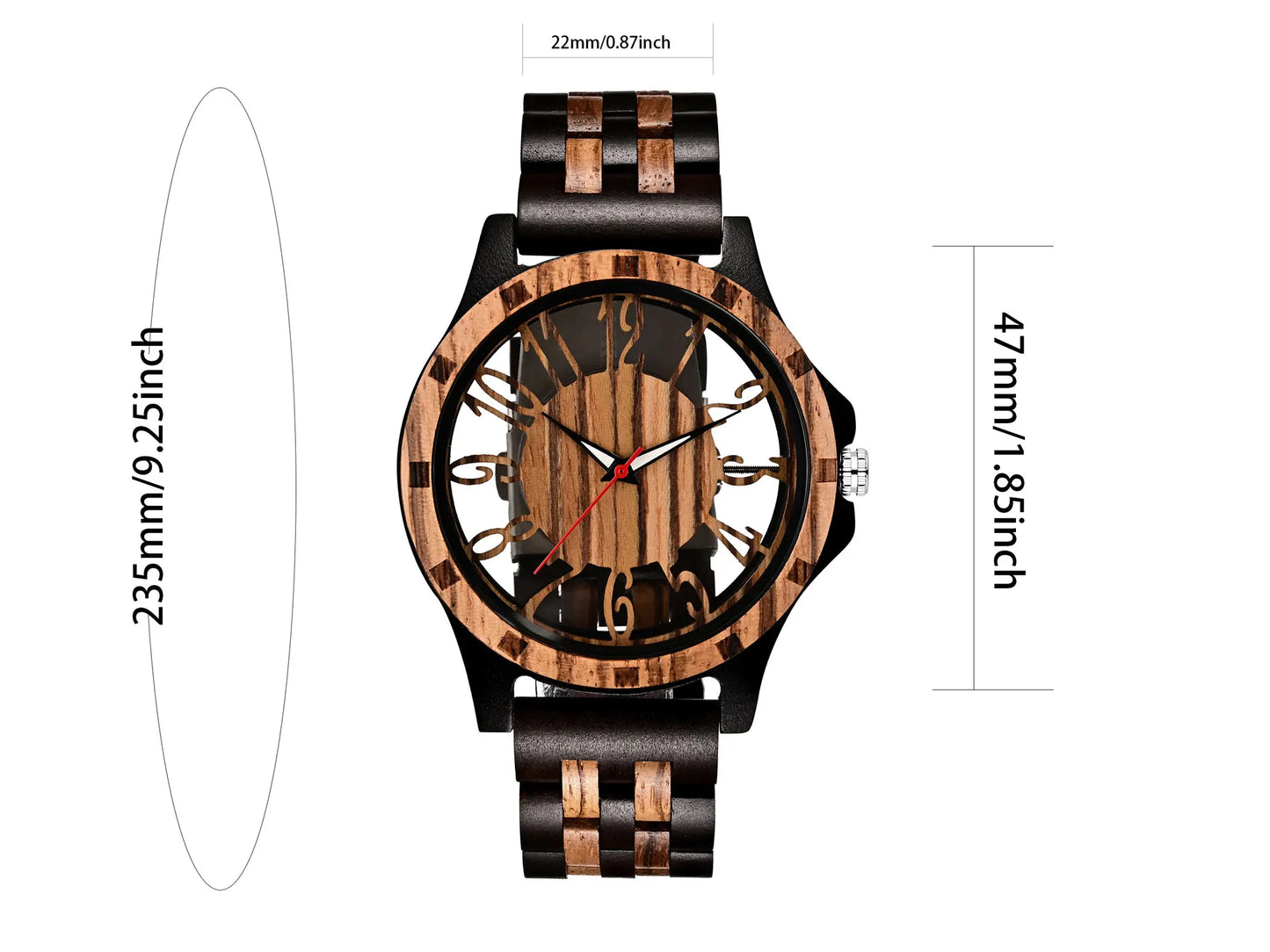 Zebra Wood Hollow Dial Wooden Band Wristwatch