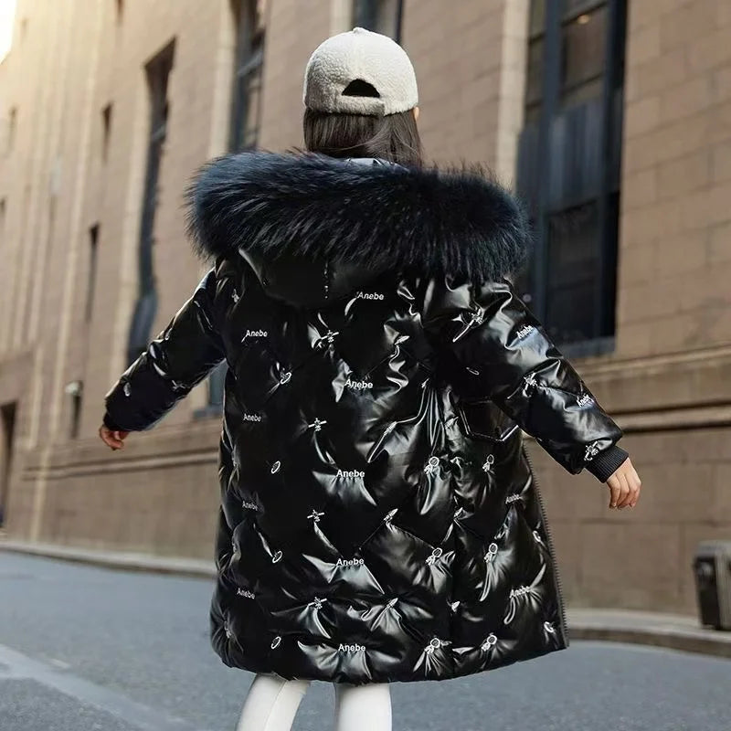 Girl Winter Glossy Coats Windproof Fashion Parkas