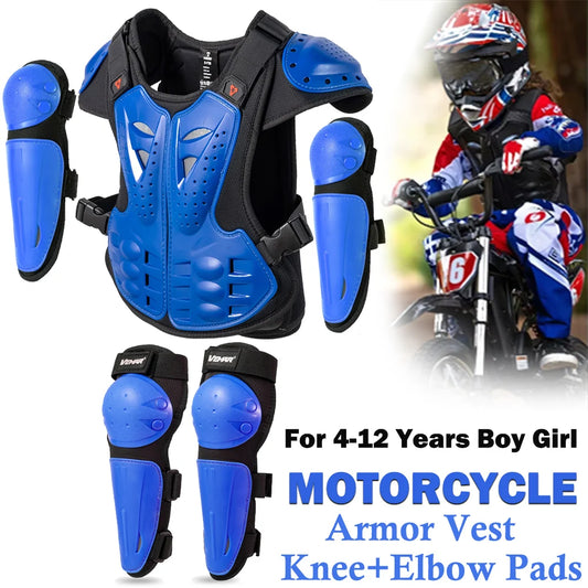 Motorcycle Armored Vest, Knee, & Elbow Pads Set for Children