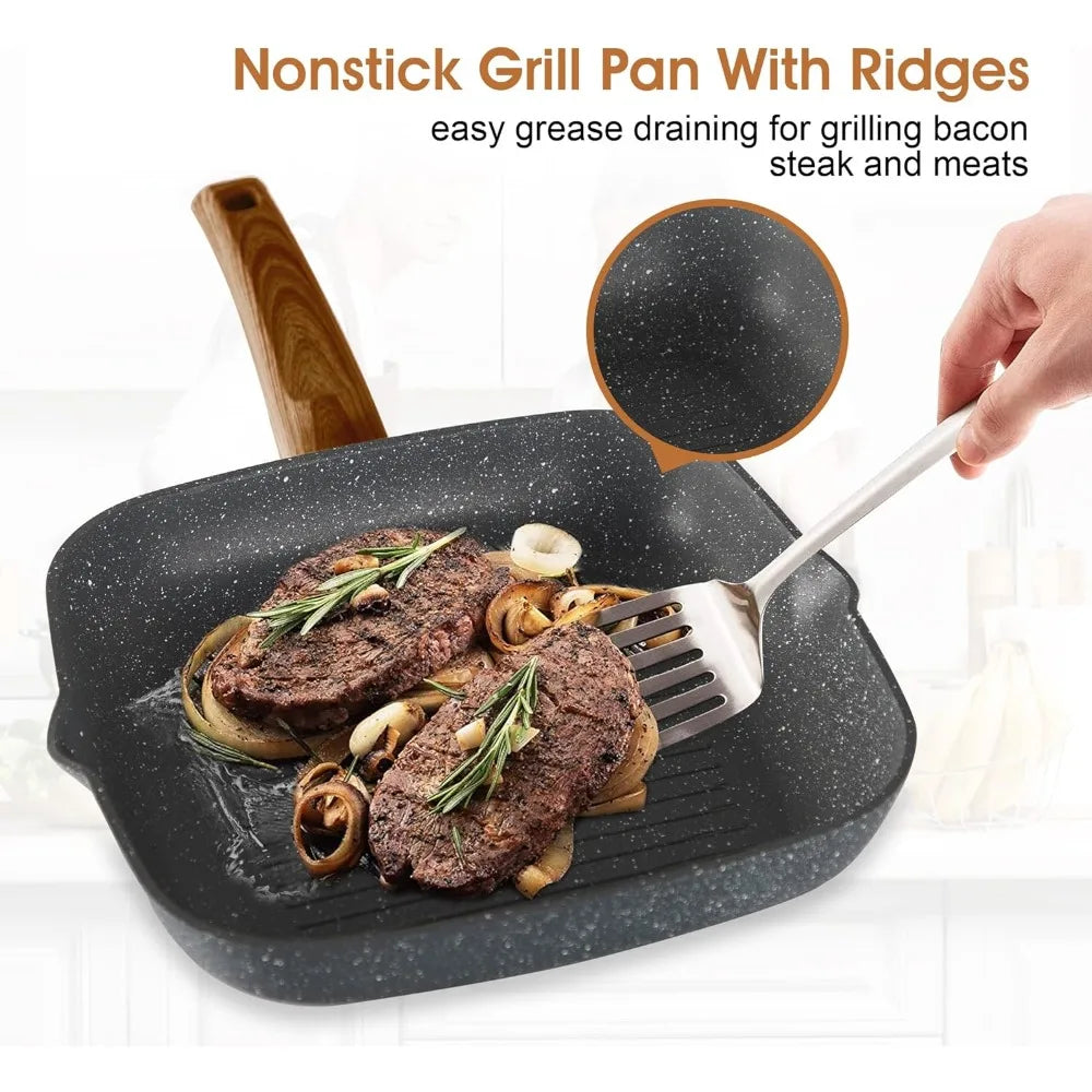 Non Stick 30 Piece Black Granite Cooking Pans Set Pan Kit