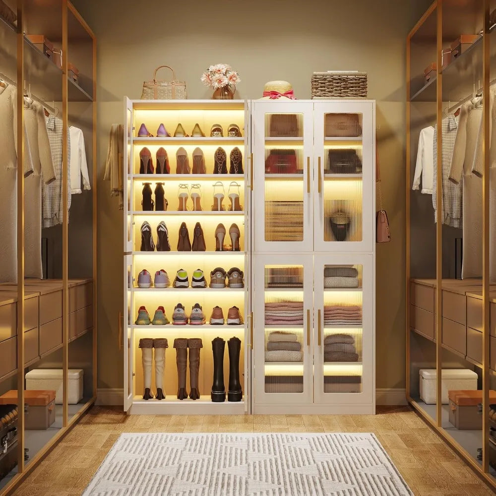 Shoe Storage Cabinet with Acrylic Doors and LED Lights 8-Tier