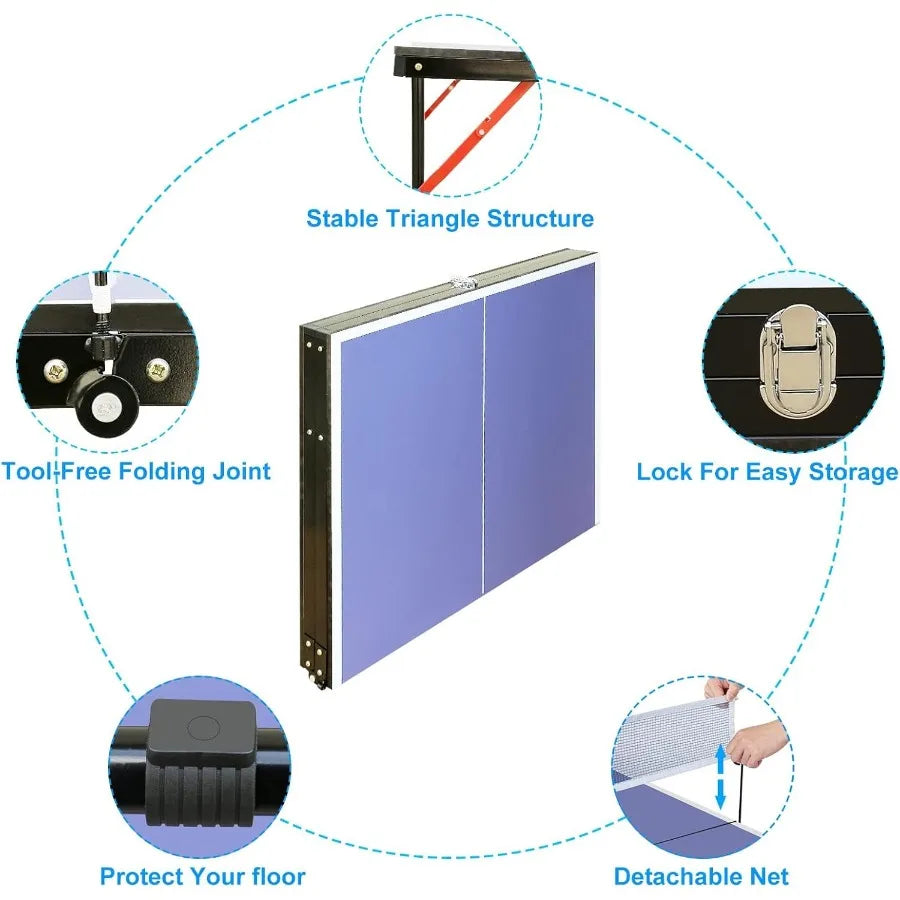 Foldable Ping Pong Table Portable 4.5FT/6FT/9FT