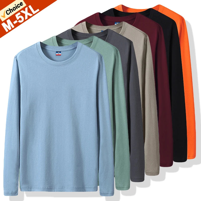 4XL 5XL Plus Size T-Shirts Men Long Sleeves