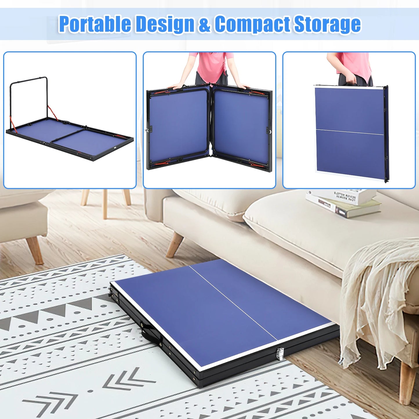 Ping Pong Table, Foldable, with Net and 2 Ping Pong Paddles and 3 Balls