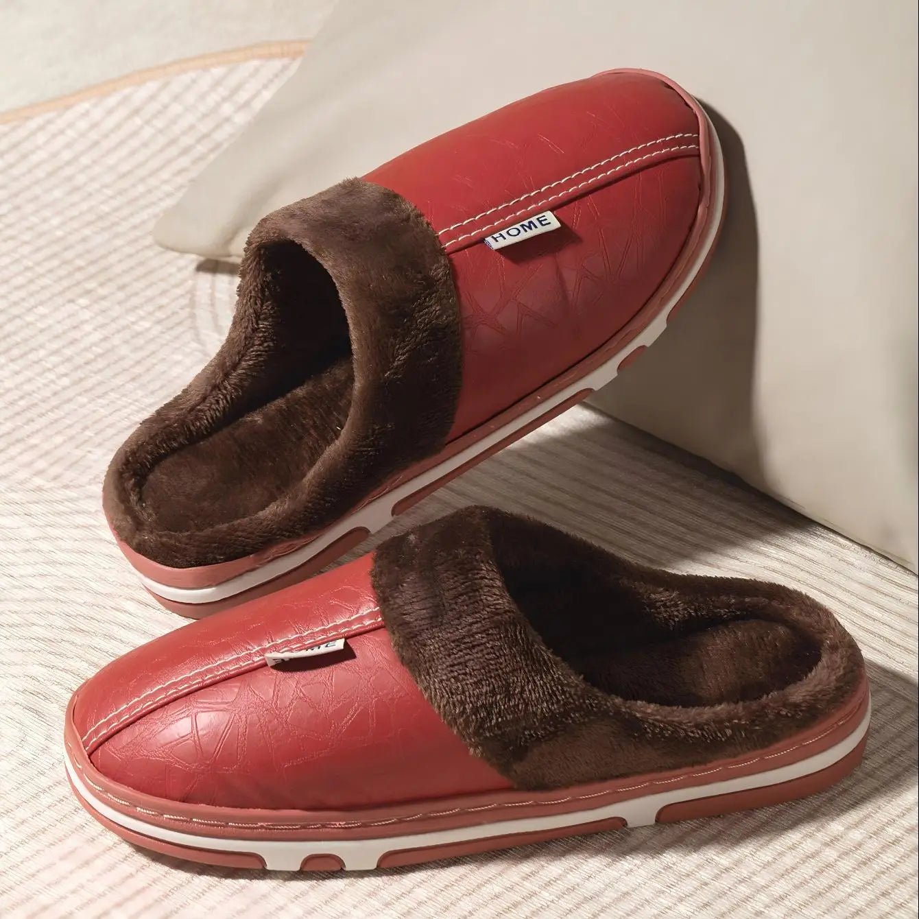 Cotton Slippers Waterproof Upper with Plush Lining