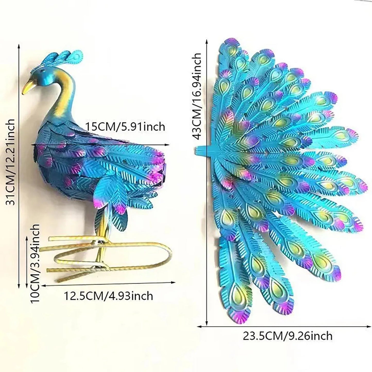 Handmade Collectible Peacock Figurine Yard Decor