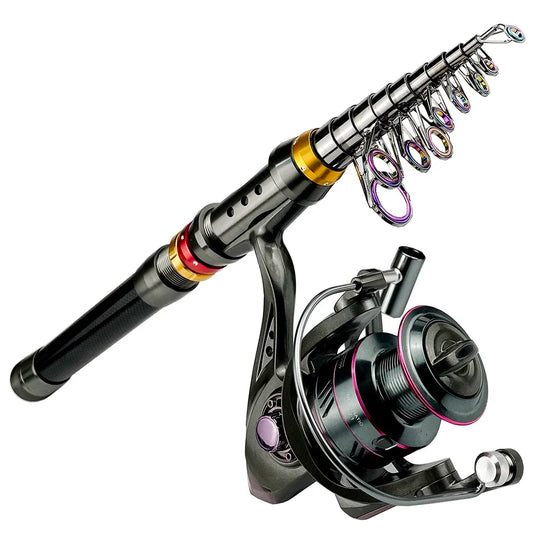 1.8-3.6m Carbon Fiber Telescopic Fishing Pole Spinning Reel Kit Max Resistance 3-8kg Pesca