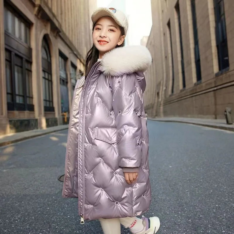 Girl Winter Glossy Coats Windproof Fashion Parkas