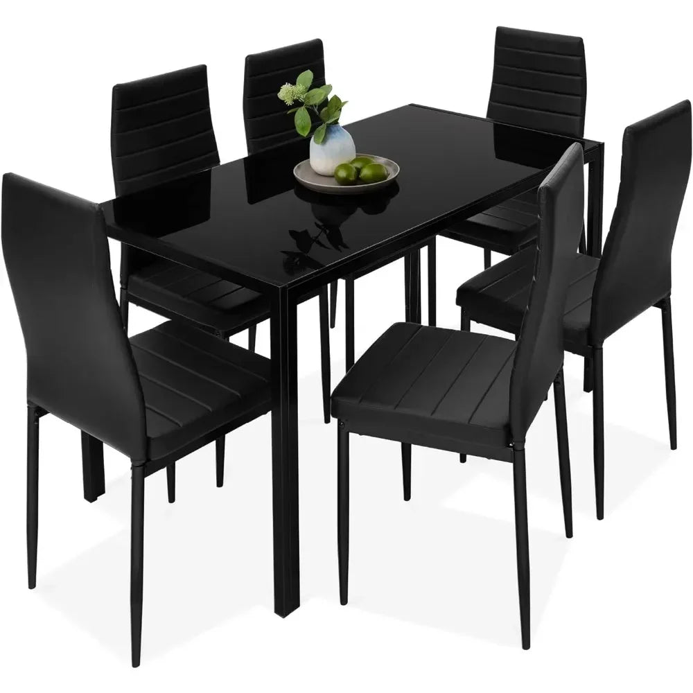 7-Piece Glass Set Modern Kitchen Table Furniture