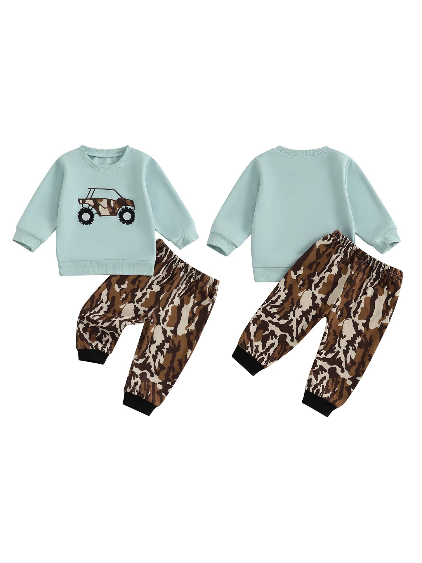 Boys Crew Neck Sweater Camo Jogger Pants 2 Piece Outfit Set