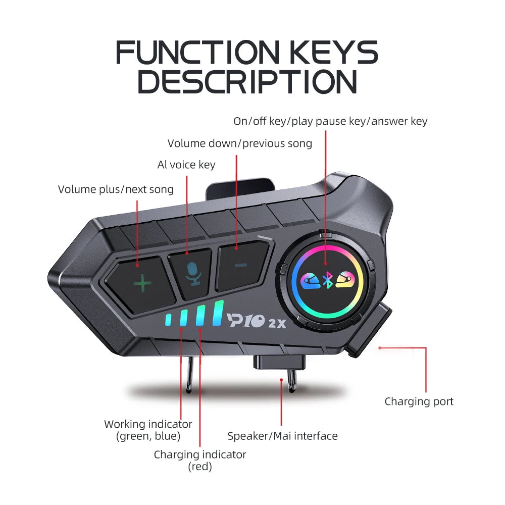 2X Wireless Bluetooth 5.3 Motorcycle Helmet Headset Waterprooof