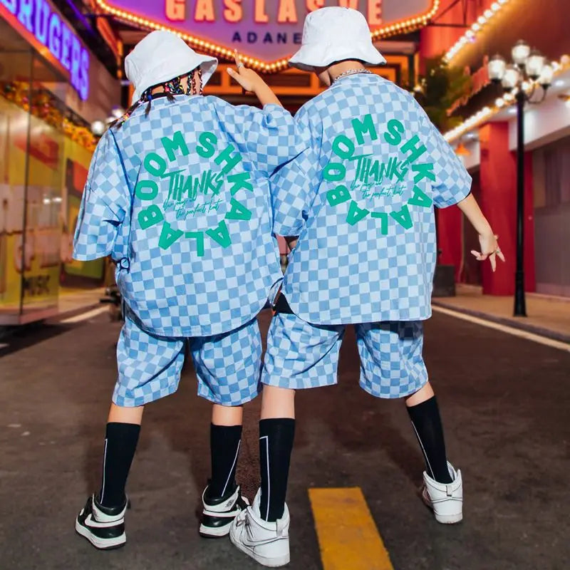 Girls Denim Plaid K pop Hip Hop Dancewear