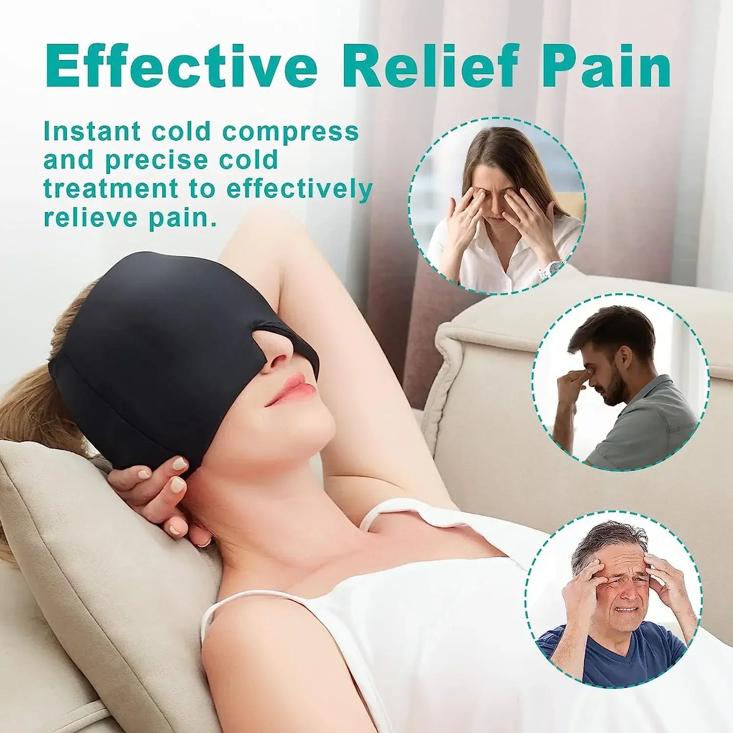 Migraine Relief Hat Eye Mask Stress Pressure Pain Relief