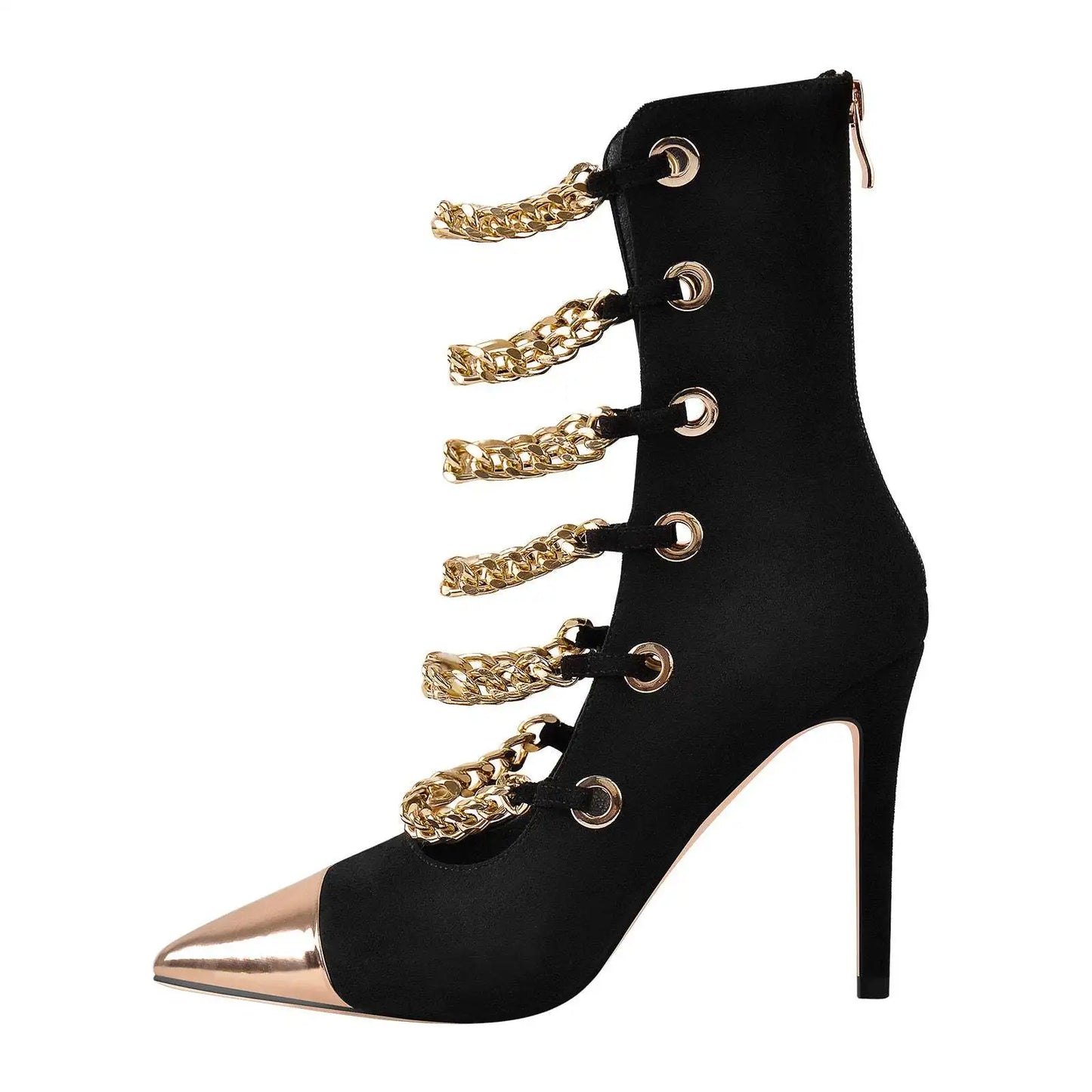 Gold Metal Chain Pointed Toe Sexy Thin High Heels