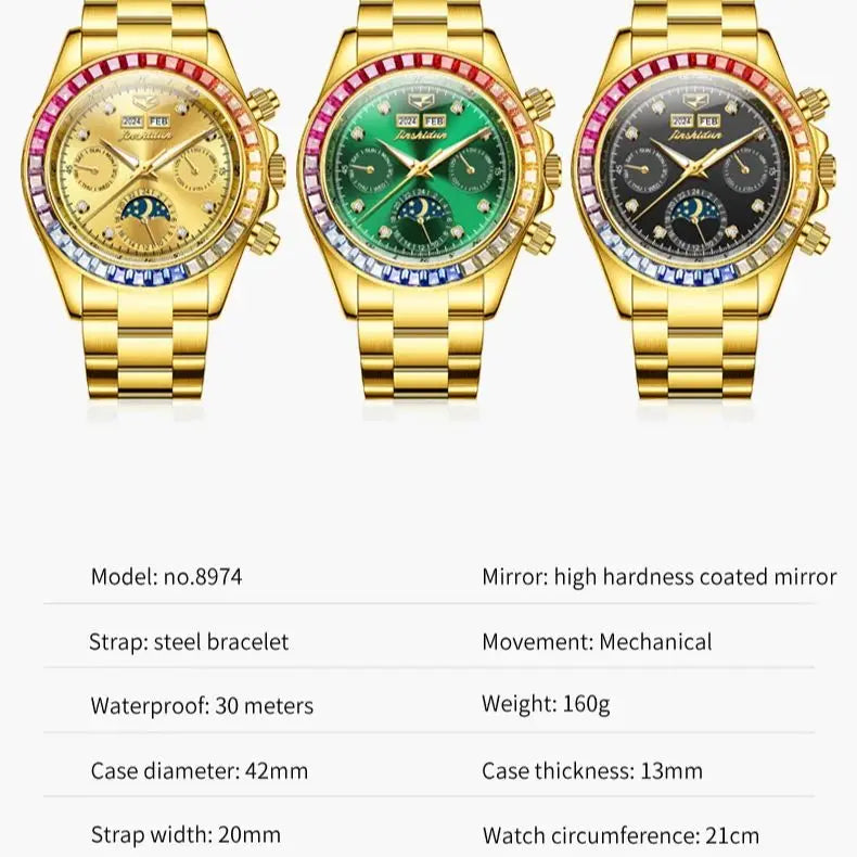 Fully Automatic Rainbow Gemstone Bezel Mens watch