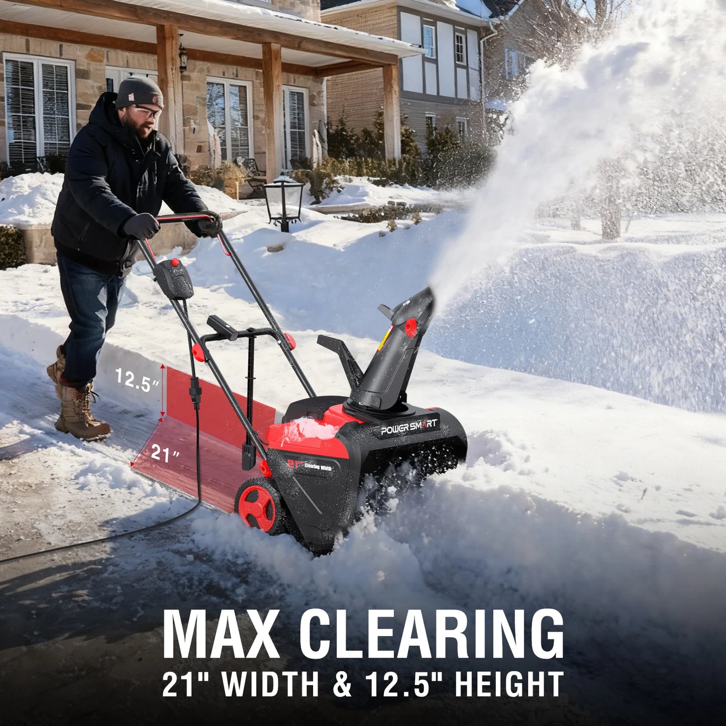 21" Snow Blower with 180° Chute 30ft Throw Distance