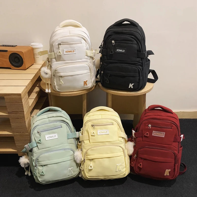 Stylish Lightweight Backpack Solid Color Multi-Pockets