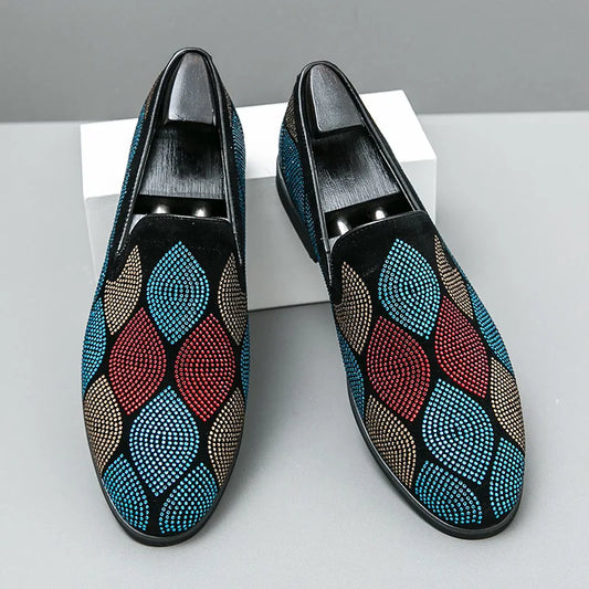 Mens Fashion Rhinestones Party Loafers
