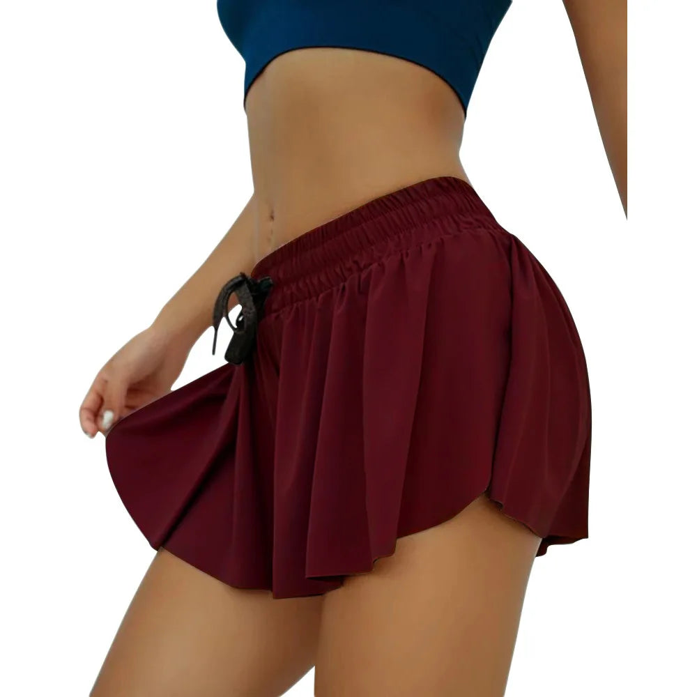 Women Solid Color Two Piece Sports Short Skirt