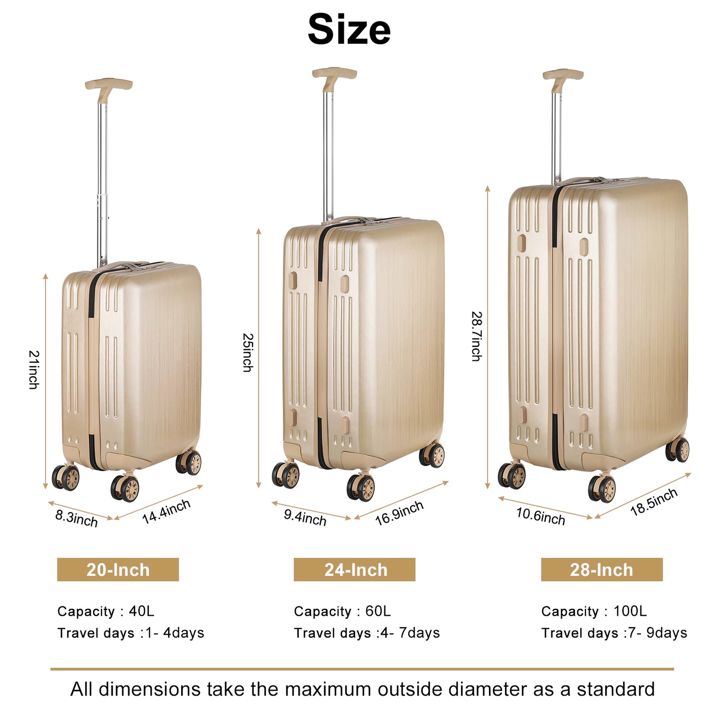 3Pcs ABS+PC Luggage Set Travel Suitcase Set