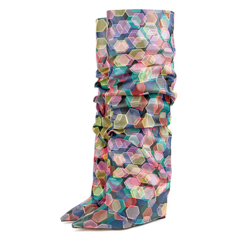 Sexy Mixed Colors Pointed Toe Women's Knee High Boots