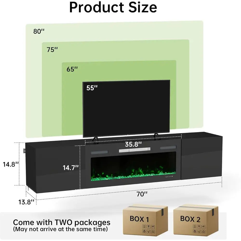 Modern 70" Floating TV Stand with 36" Electric Fireplace