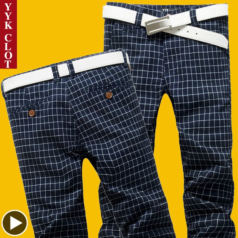 Cotton Casual Straight Loose Suit Plaid Trousers