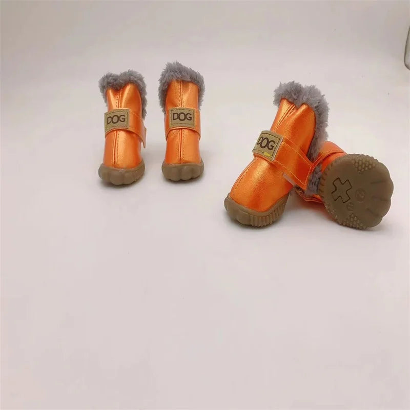 Super Warm Leather 4 Pcs/set Winter Pet Shoes