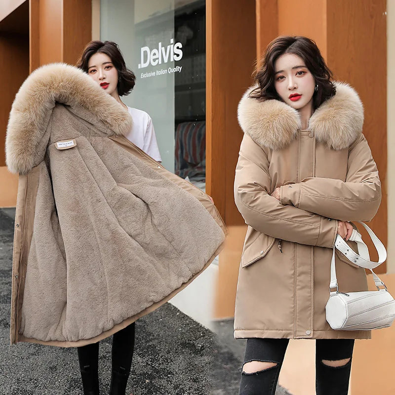 Fashion Long Coat Wool Liner Hooded Parka