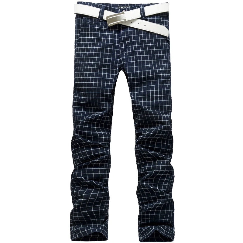 Cotton Casual Straight Loose Suit Plaid Trousers
