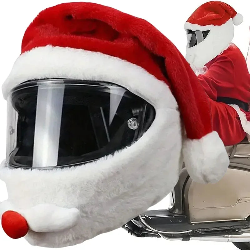 Christmas Motorcycle Full Helmet Plush Cover Santa Claus