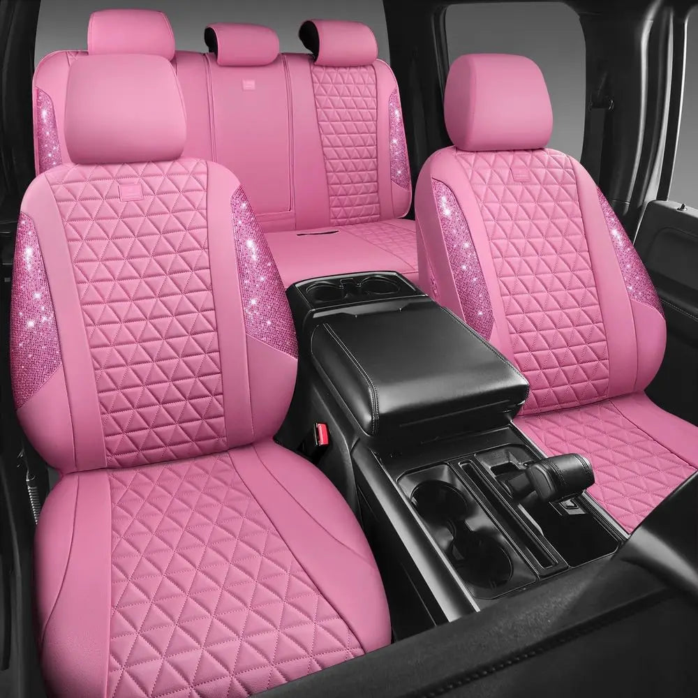 Glittering Pink Diamond Leather Car Seat Covers