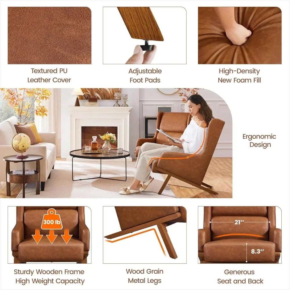Set of 2 Faux Leather Oversized Recliners with Thick Cushions