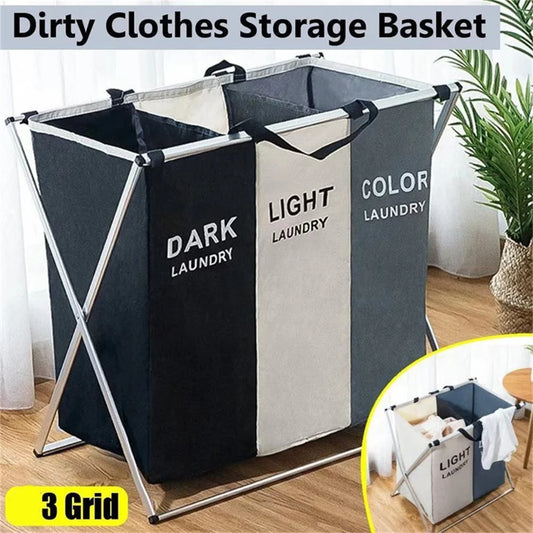 3 Grids Laundry Basket Foldable Clothes Organizer