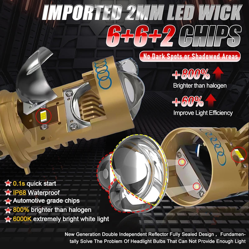 Bi LED H4 Projector Lens High Low Beam Car Bulbs