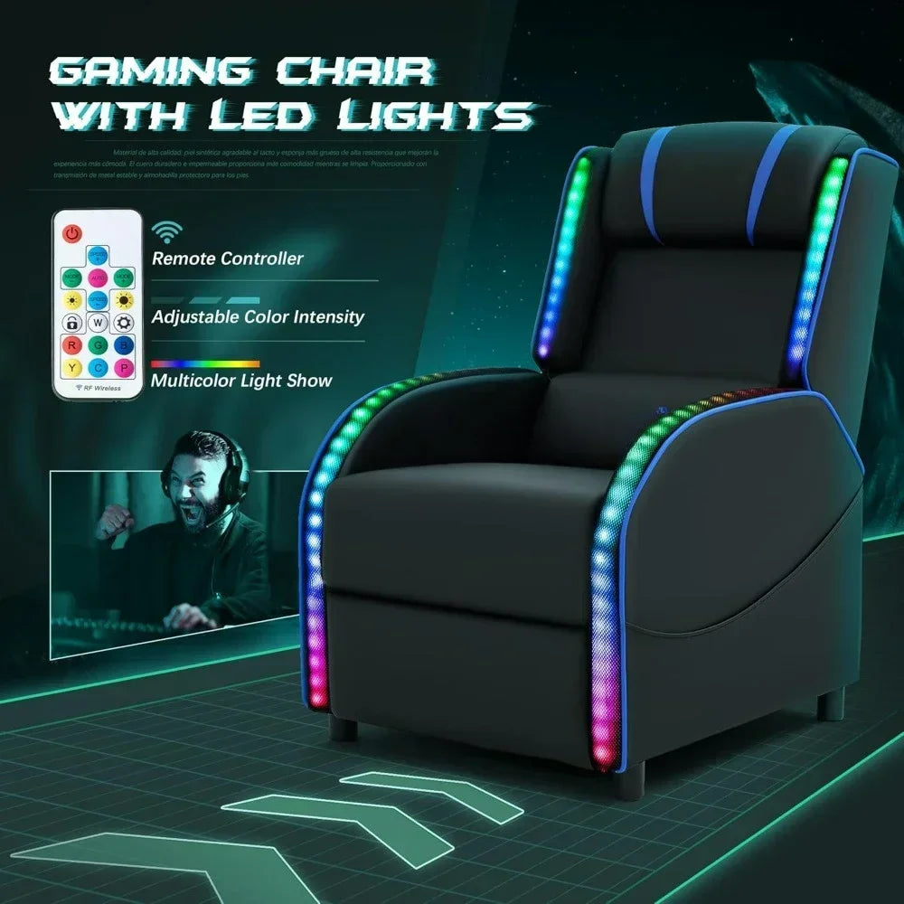 LED Gaming Massage Recliner Chair Racing Style