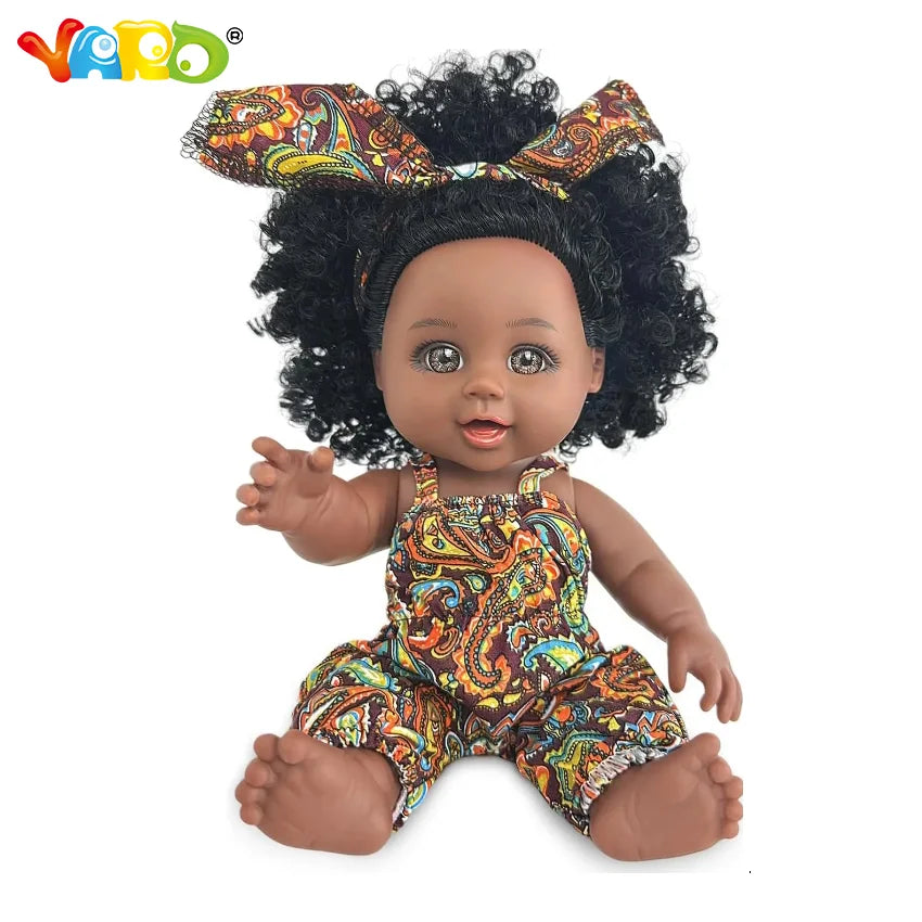 10 inch Black Girl Doll with Dress Realistic