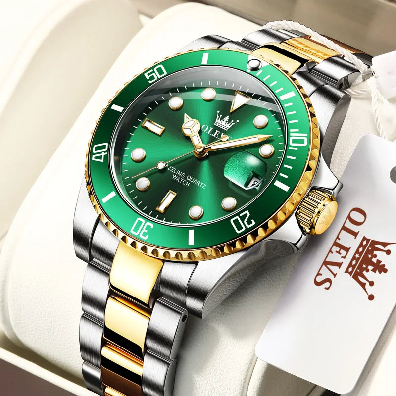 Waterproof Luminous Green Dial Wristwatch