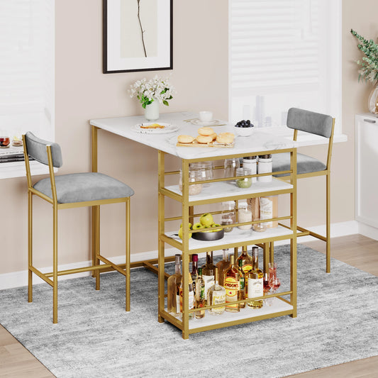 Dining Set Bar Table and 2 Upholstered Chairs